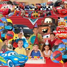 22pcs  Cars Birthday Decoration Set Featuring  And Mater-Themed Backdrop, Red Number Foil Balloons, Red And Blue Race Car-Shaped Balloons. Birthday Party Decoration, Racing-Themed Kids' Scene Decor, Creating An Immersive Car-Themed Celebration Atmosphere, Birthday Party Setup, Backdrop Wall Decoration. - Multicolor - View 2