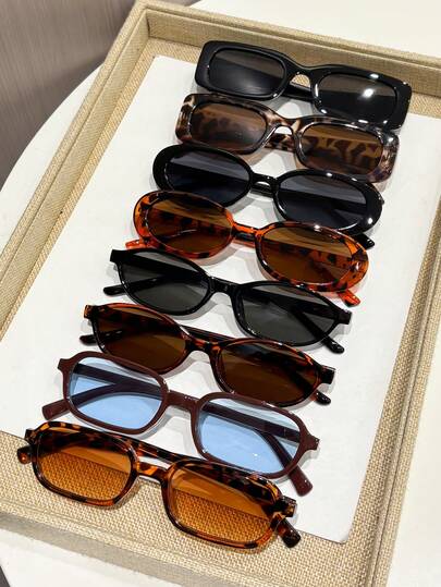 8pcs Women Plastic Multicolor Full Frame Geometric Decoration Modern Simple Style Ins Style Popular Design Fashion Glasses For Holiday Gift Shopping Summer Beach Party Street Snap Musical Festival Tropical Beach Vacay Family Outings Fashion Accessories Suitable For All Face Shapes