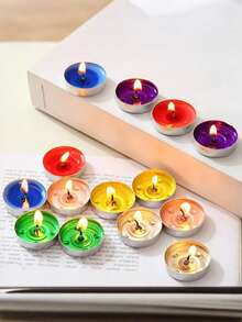 50pcs Unscented Colorful Small Candles, Tea Candles Burning Time 1 Hour, Suitable For Parties, Romantic Scenes, Birthday Parties, Outdoor Weddings, Indoor Dinners, Atmosphere Decoration, 1 Piece Simple Metal Candle Holder, Daily Casual Party Supplies, White, Pink, Red Candles (Suitable For Valentine's Day/Birthday), Home And Room Decoration, Gifts For Women, Best Friends, Creating A Romantic Atmosphere, Back To School Candles - Multicolor - View 3