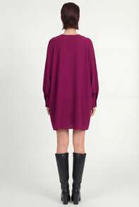 Loose-Fitting Dress With Long Sleeves - Purple - View 3