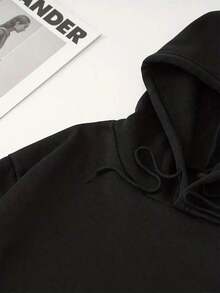 Floral Print Hooded Sweatshirt With A Drawstring And Thermal Lining. - Black - View 4