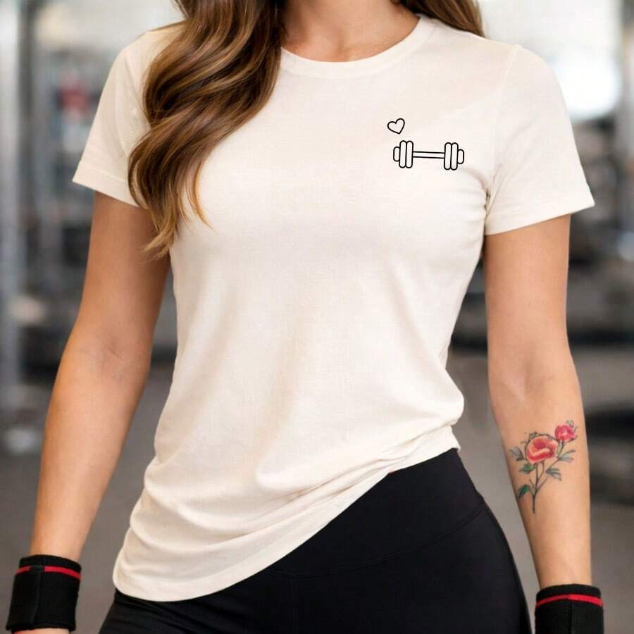 Women's Fitness T-Shirt, Comfortable Cotton, Perfect For The Gym And Everyday Wear, Casual Workout Top, Soft T-Shirt - 奶油色 - 查看 1