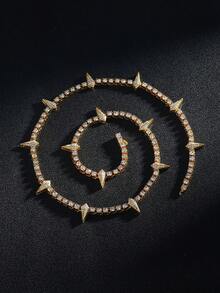 Men's Rhinestone Spiked Necklace, Diamond Tennis Chain, Cool Rapper Anime Hippie Claw Necklace, Halloween Costume Wakanda King Jewelry Gift