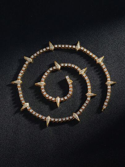 Men's Rhinestone Spiked Necklace, Diamond Tennis Chain, Cool Rapper Anime Hippie Claw Necklace, Halloween Costume Wakanda King Jewelry Gift