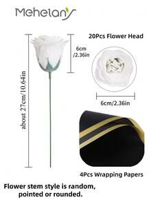 MEHELANY 20支装 2.76英寸闪光玫瑰花束，DIY人造闪光花束，白色仿真花，人造玫瑰，永不凋谢的闪亮人造玫瑰花束，适合周年纪念、订婚、结婚礼物、家居装饰、办公室厨房装饰、派对装饰、房间装饰、情人节装饰、母亲节装饰、送给女友、妈妈、女士的生日礼物（含包装纸） - 白色 - 查看 11