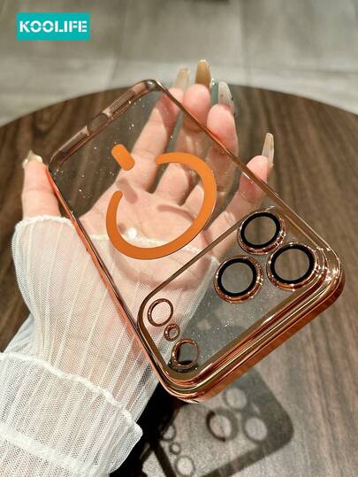 Koolife 1pc Electroplated Metallic Glossy Magnetic Phone Case, PC Hard Shell With Built-In Lens Protector And Raised Lens Guard, Fashionable Protective Cover, Compatible With IPhone 17/17 Pro/17 Pro Max