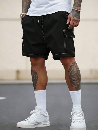 Plus Size Men's Loose Fit Bermuda Shorts, Hip-Hop Style, Fitness Jogging Outdoor Versatile Sports Casual Pants, Summer