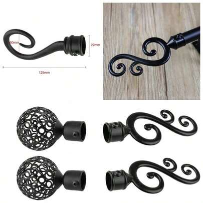 Curtain, Curtain Rod Finials Pack Of 4 Multicolor Multiple Sizes Inner Diameter 22mmBlack3