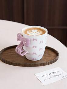 1pc 11.6oz Ceramic Mug With Bow Handle & Heart, Matte Embossed Heart Design, Checkered Pattern Coffee Cup, Suitable For Home Decor, Daily Water Drinking, Breakfast Milk Cup, Afternoon Tea Cup, Latte Art Cup In Cafe, Gifts, Couples Cup Back To School - Multicolor - View 5