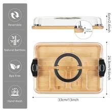 FOWA 1-Piece Bamboo Tray With Clear Lid - Bamboo  Cheese Plate - Divided Tray With Handles And Locking Lid - 5 Dividers - Snack Tray - Portable Dinner Plate - Suitable For Parties, Picnics, Camping, Gift Preparation - 無色 - 查看 2