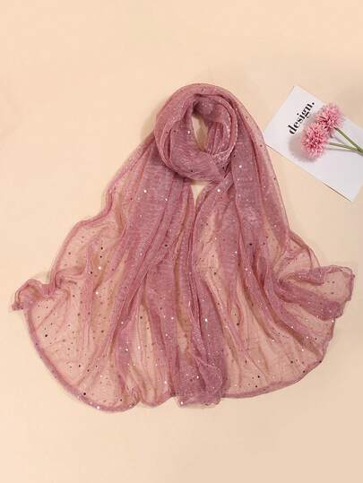 1pc Women's Lightweight Solid Color Sequin Bandana Scarf, Middle Eastern Headscarf, Decorative Shawl, Suitable For Daily Use