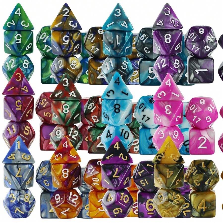 7pcs Fantasy Multi-Sided Dice Set, Suitable For D&D, Ages 14+, For Party Games, Tabletop Games, Role-Playing Games - Color - View 1