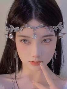 1 chiếc băng đô hình lá pha lê, phụ kiện tóc pha lê, trang sức cài tóc cô dâu, vòng cổ hình lá cổ điển, băng đô đính đá, mặt dây chuyền cài tóc, phụ kiện tóc cô dâu, phụ kiện tóc cưới. - Bạc - Xem 3