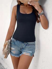 2pcs New Spring & Summer Women's Wide-Shoulder Tank Tops, Big U-Neck Sleeveless Crop Vests For Layering - Multicolor - View 4