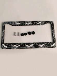 1pc Black & White Aluminum Alloy Car License Plate Frame, Fashionable & Aesthetic 3D License Plate Holder - A - View 9