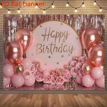 1pc Pink & Gold Happy Birthday Background Flag - Polyester Party Flag, Indoor/Outdoor Decor, Shiny Cake Table Runner, Photography Studio Decor, Party Supplies, Home Decor - 1PCS - View 7