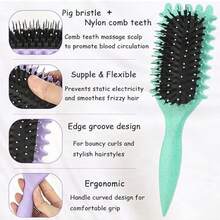 Curly Hair Brush - Curl Defining & Detangling Brush For Men & Women, Vented Design For Faster Drying, Soft Bristles For Pain-Free Styling, Ergonomic Lightweight Handle, No Pulling Or Breakage - 薄荷綠 - 查看 4