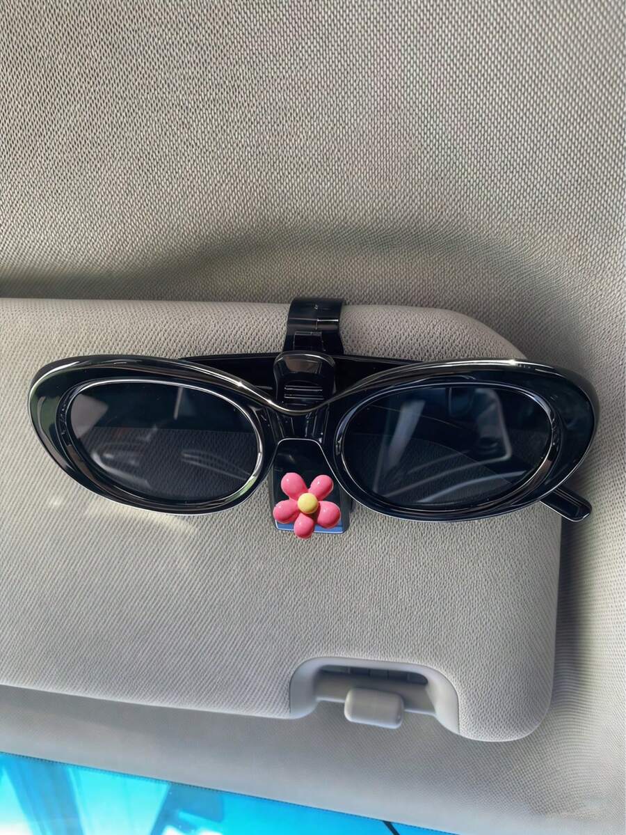 1pc Cute Flower Pattern Car Sunglasses Clip, Multi-Functional Visor Organizer For Sunshade, Tickets And Name Card