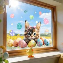 1/6 Stücke Oster Fensteraufkleber, süße Hasen, Hochlandrinder und Küken mit bunten Eiern, beidseitig statische Anti-Kollisions-Glasaufkleber, abnehmbare wasserfeste Aufkleber für Frühlings-Feiertagsdekoration Zuhause. - Verschiedenfarbig - Übersicht 8