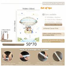 1幅帆布墙画_儿童房海报，热气球，儿童艺术，墙面装饰，图片，动物图案，礼物，波西米亚风格，婴儿用品 - 带框婴儿房墙画，完美适用于游戏室装饰、婴儿房装饰、托儿所装饰、幼儿园装饰、男孩房装饰、女孩卧室装饰、儿童房装饰。 - 彩色 - 查看 17