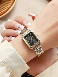 1 件简约女士条形刻度表盘时尚新颖不锈钢表带石英表，适合日常搭配、生日、女士礼物、周年纪念、年终促销、光棍节、万圣节促销，无礼盒