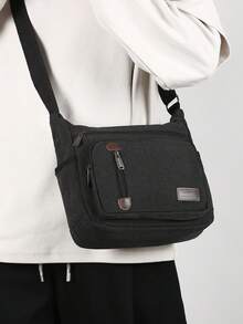 Men's Retro Large Capacity Shoulder Messenger Bag, Adjustable Strap Length, Casual Outdoor Crossbody Bag, Personalized Style, Suitable For Hiking, Shopping, Vacation, Gift For Boyfriend, Convenient For Travel - Black - View 2