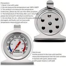 1pc Oven Thermometer, Range 50-300°C/100-600°F, 430 Stainless Steel Material, High Temperature Resistant Glass, Automatic Sensing, Accurate Temperature Measurement, Suitable For Kitchen, Cooking, Baking - Silver - View 6