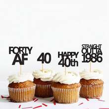 Creative Black "Straight Outta 1996 1986 1976" Cupcake Toppers, Happy 30th 40th 50th 30 Birthday Party Cake Decorations