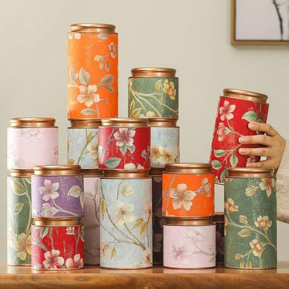 5 Stück Metall Teedosen Set für Küche & Speisekammer Lagerung von Tee, Kaffeebohnen, Zucker & Nüssen. Mit guter Versiegelungsleistung. Emaillierter Boden und Deckel. Geeignet als Urlaubsgeschenk und für den täglichen Gebrauch.