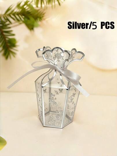 5/10个透明镀金花瓶礼盒，PVC折叠派对礼盒，带丝带，适用于婚礼、生日派对、婴儿派对、新娘派对、手工礼品、糖果、零食、小礼物、情人节、糖果盒、激光切割婚礼回礼盒