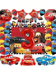 22pcs  Cars Birthday Decoration Set Featuring  And Mater-Themed Backdrop, Red Number Foil Balloons, Red And Blue Race Car-Shaped Balloons. Birthday Party Decoration, Racing-Themed Kids' Scene Decor, Creating An Immersive Car-Themed Celebration Atmosphere, Birthday Party Setup, Backdrop Wall Decoration. - Multicolor - View 15