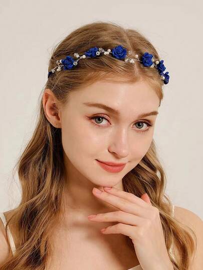 1 st Pärla Bröllop Brudhårsaccessoar, Rosenblomma Kristall Pannband, Lämplig För Kvinnor
