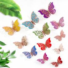 36片3D蝴蝶墙贴，3种尺寸，蝴蝶装饰，适用于派对、礼物、花束、蛋糕装饰、插花、房间装饰（粉色，H型胶随机） - 粉色 - 查看 12