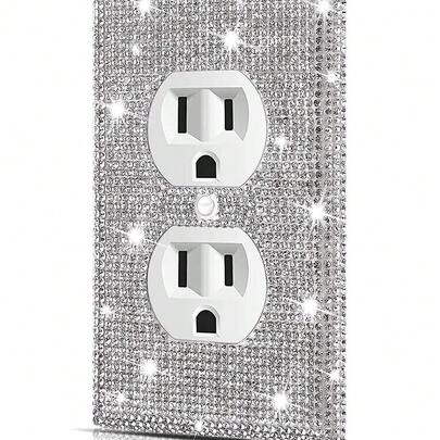 1pc Wall Plate Outlet Covers, Plug Covers For Electrical Outlets, Standard Size 4.50" X 2.76", Silver Rhinestones Bling Decorative Light Switch Cover Plate For Bedroom Accessories Home Decor,Stickers,Wall Decal, Vinyl Decal For Home Decorations,Spring Decoration Items Refresh Your Home,Rama Decoration Stickers Gifts Birthday Graduation