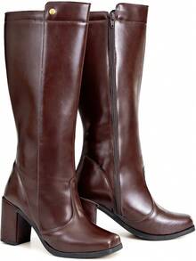 Lumiss Women's High-Top Boot With High Block Heel, Comfortable, Square Toe - Rust Brown - View 4