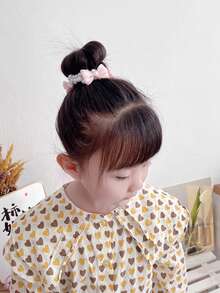 2条儿童珍珠发带，蝴蝶结发箍，女孩发饰，简约INS风球形马尾发箍，日常佩戴，婚礼花童发箍 - 白色 - 查看 4