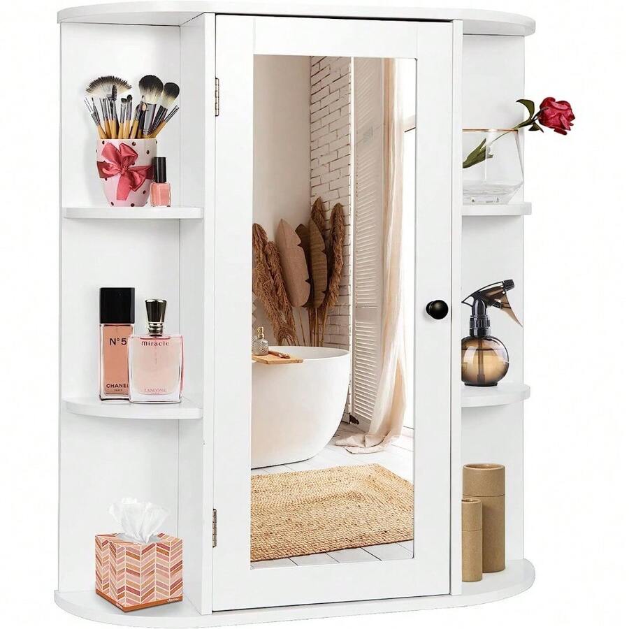 Bathroom Cabinet Wall Mount Medicine Cabinet With Single Mirror Door Adjustable - White - View 1