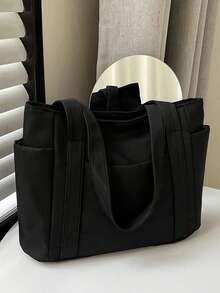 Casual Large Capacity Tote Bag For Women Double Handles And Multi-Pockets Shoulder Bag For Office - màu đen - Xem 5