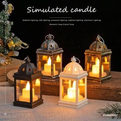 1pc Vintage Home Decor LED Lantern Light, Battery Included, Portable Wind Light, Suitable For Holiday Room Tabletop Decor, Wedding Party Festival Decoration Light, Bedroom Candle Lantern, Hanging Lantern, Black Lantern Light