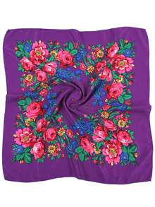 1pc Floral Print Headscarf/Shawl, Russian Style Square Scarf, Cotton Dust-Proof & Sun-Proof Shawl - Multicolor - View 17