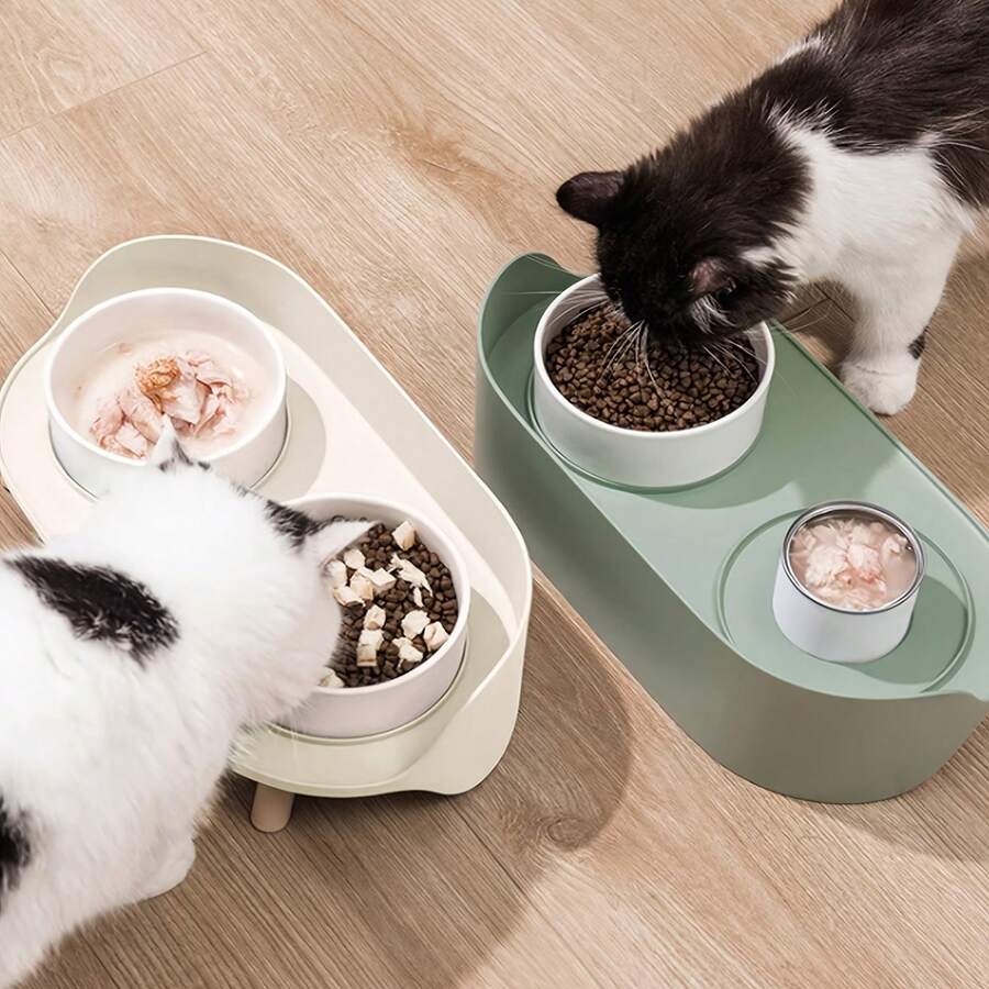 1 bát sứ cho mèo, bát đôi cho chó, bát đựng thức ăn cho mèo, cổ bảo vệ, chống tràn, chống bắn tung tóe, đồ dùng cho thú cưng - 600ml - Xem 1