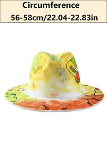 LEAJOURNO. 1pc Unisex Hand-Painted Felt-Like Fashionable Y2K Style Panama Hat, Outdoor Cap - Orange - View 6