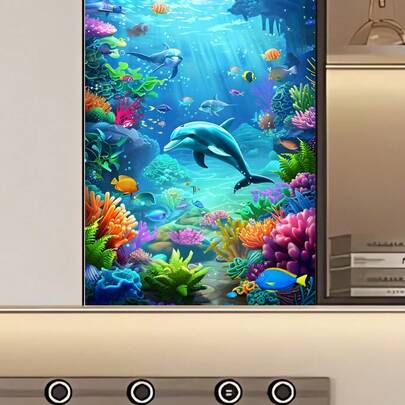 1pc Underwater World - Dolphin Coral Reef, Deep Sea Small Fish Coral Sticker, Suitable For Living Room, Bedroom, Cabinet, Bathroom And Other Background Wall Decoration, Colorful Coral, Peelable And Stick Wallpaper, Wall Decor, Self-Adhesive Wallpaper, Bedroom Decor, Bathroom Decor