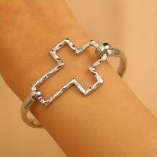 Women's Exaggerated Unique Fashion Creative Cross Heart Shaped Adjustable Bangle Bracelet, Elegant Personalized Heart Cross Design Jewelry - Love Heart - View 9