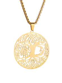 1PC New Casual Fashion Tree Of Life Pendant Necklace, Hollow Design, Sun And Moon Cartoon Pattern, Men's Classic High-Quality Stainless Steel Jewelry Accessories, Ideal Holiday Gift - Fashion - View 13