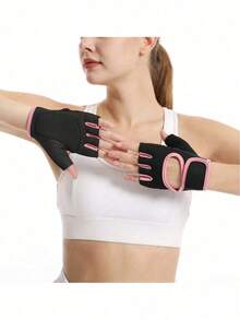 1 paire de gants de levage de poids respirants unisexes, avec sangle de poignet et paume en silicone antidérapante, convenant aux entraînements de crossfit et aux séances de musculation - Rose bonbon - Voir 1