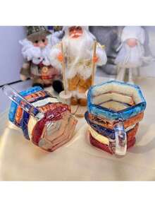 1pc Handpainted Glass Book-Shaped Coffee Mug, Unique Stacked Book Coffee Cup - Multicolor - View 5