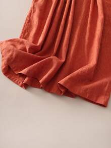 Embroidered Cinched Waist Linen Blend Midi Dress, Washed Jacquard, Slimming, Summer - Burnt Orange - View 10