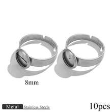 10pcs Stainless Steel Adjustable Blank Ring Bases Diameter 8/10/12/14/16/18/20mm Glass Domed Gemstone Setting Embossed Mounting Tray Home Craft DIY Jewelry Making Ring - Silver - View 13