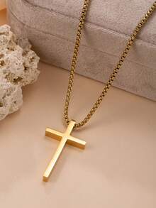 1pc Minimalist Stainless Steel Cross Necklace, Suitable For Men To Wear In All Occasions - Pendant Necklace - View 4